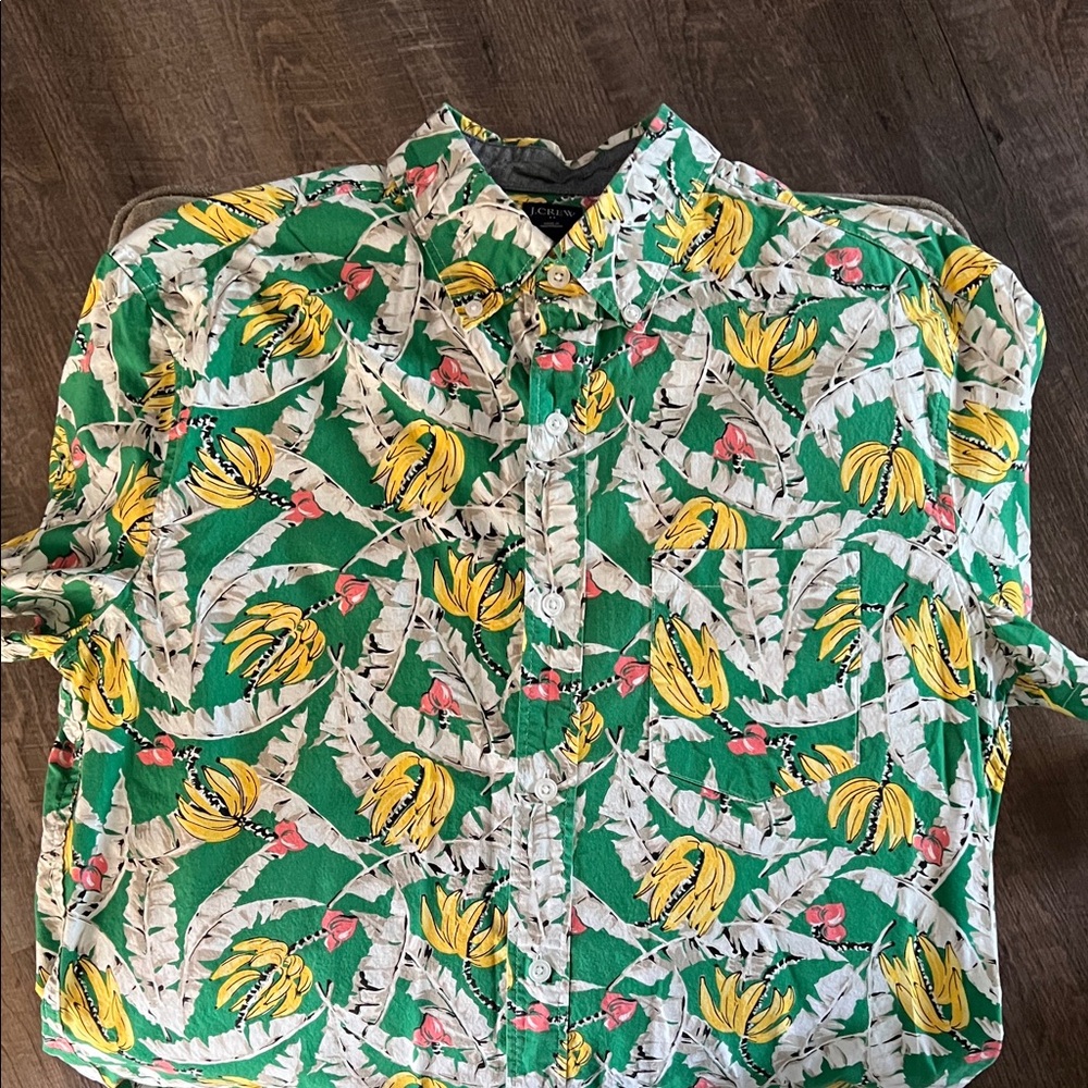 J. Crew Green and Yellow Tropical Print Shirt